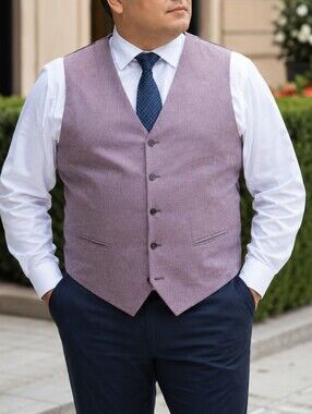 Reda Lavender Wool Blend Dress Vest Men's Classic 5-Button Waistcoat Tailored